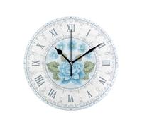 LNNSHX Reloj para Sala de Estar Reloj de Pared Redondo con Estampado de Flores de Rosas Vintage Funciona con Pilas Reloj de Pared silencioso sin tictac Reloj de Escritorio silencioso para decoración
