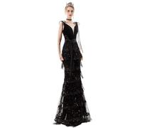 LNNSHX Vestido de Noche Elegante con Cuello en V y Borlas, Sin Mangas, Cintura Imperio, hasta el Suelo, Vestidos de Fiesta Formales,Green-XXL(62.5-67.5KG)