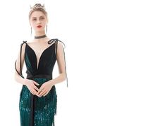 LNNSHX Vestido de Noche Elegante con Cuello en V y Borlas, Sin Mangas, Cintura Imperio, hasta el Suelo, Vestidos de Fiesta Formales,Green-XXL(62.5-67.5KG)