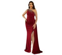 LNNSHX Vestido De Noche Vestido De Fiesta con Abertura Alta Sin Mangas De Un Hombro para Mujer Elegante Invitado A La Boda Cóctel Formal Vestidos Largos Ajustados,Red-XL