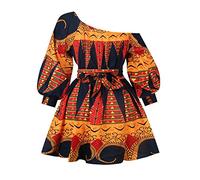 LNNSHX Vestidos de Mujer Boho Floral Africano Vestido Largo Maxi Vestido con Cuello en V Vestido multidireccional Vestido Plisado Vestido Corto (I, Talla Grande)