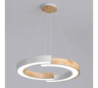 LNNSNE 42W Round Acrylic Guide Plate Pendant Natural Oak Iron Lamp Body Minimalist Log Ceiling Light, Chandelier