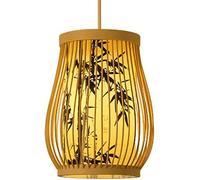 LNNSNE Basket Shade Chinese Style Wicker Parchment Light Fixture Kitchen Rattan Pendant Lamp, Chandelier