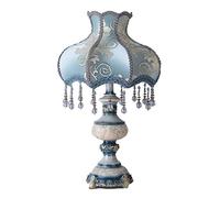 LNNSNE Bedroom Bedside Blue Fabric Lampshade Petal-Shaped Reading Lamp European Style Luxury Table Lamps For Living Room Color Remote Switch