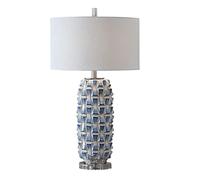 LNNSNE Bedside Ceramic Lamp Hand Embossed Blue Glaze Bedroom Home Table Lamps For Living Room Color Remote Control Size 35 * 60cm