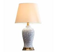 LNNSNE Bedside Chinese and White Ceramic Lamp with Fabric Lampshade, Hand Painted Blue Glazed Table Lamps For Living Room Color Button Switch