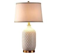 LNNSNE Ceramic Nightstand Fabric Lampshade Desk Bedside Lamp Eye Protection Table Lamps for Living Room (Color : Push Button Switch)