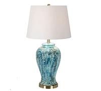 LNNSNE Compact Blue Plaid Ceramic Table Lamp for Bedroom and Living Room - Decorative with Minimalist Style