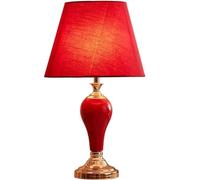 LNNSNE Compact Ceramic Nightstand Lamp with Red Fabric Shade for Living Room (Color Pink)