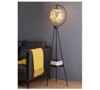 LNNSNE Corner Tripod Standing Shelf Reading Lamp with Glass Shade for Living Room (Color: Black)