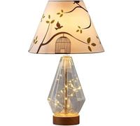 LNNSNE Glass Printed Fabric Lampshade Nightstand Desk Light Bedside Lamp Wood Base Table Lamps for Living Room