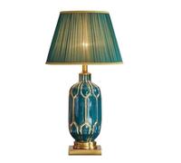 LNNSNE Glazed Ceramic Bedside Fabric Lampshade Nightstand Lamp Bedroom Table Lamps For Living Room Color Green Size : Remote Co
