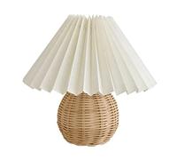 LNNSNE Handmade Retro Rattan Woven Bedside Bedroom Livingroom Creative Nightstand Pleated Desk Lamp Table Lamps for Living Room, Button Switch