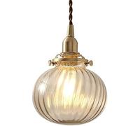 LNNSNE Industrial Brass Pendant Light, Copper Suspension Lamp + Globe Striped Glass Lampshade Hanging Lamps, Fixture, Chandelier