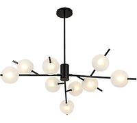 LNNSNE Industrial Rustic Sputnik G9 Pendant Compatible with Farmhouse Hanging Ceiling Light Adjustable Height Black and Gold Finish, Chandelier