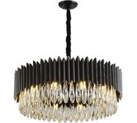 LNNSNE Large Chandeliers,Round Black Crystal Pendant E12 Semi Flush Mount Hanging Ceiling Light Fixture, Chandelier