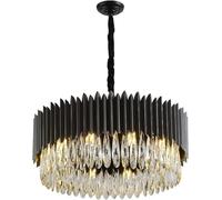 LNNSNE Large Chandeliers,Round Black Crystal Pendant E12 Semi Flush Mount Hanging Ceiling Light Fixture, Chandelier
