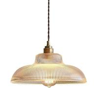 LNNSNE Light Conical Ribbed Glass Brass Small Pendant Lamp Semicircle Single Ceiling Fixture, Chandelier