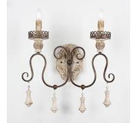 LNNSNE Loft American Retro Solid Wood French Living Dining Room Corridor Iron Lamp Vintage Double Head Wall for Indoor Illumination(Warm Light,Double Heads)