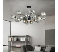 LNNSNE Mid Century Black Gold Ceiling Pendant Light Industrial Sputnik with Amber Smoke Glass Farmhouse Round Bubble Chandelier