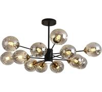 LNNSNE Mid Century Black Gold Ceiling Pendant Light Industrial Sputnik with Amber Smoke Glass Farmhouse Round Bubble Chandelier