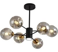 LNNSNE Mid Century Black Gold Ceiling Pendant Light Industrial Sputnik with Amber Smoke Glass Farmhouse Round Bubble Chandelier