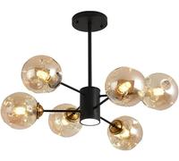 LNNSNE Mid Century Black Gold Ceiling Pendant Light Industrial Sputnik with Amber Smoke Glass Farmhouse Round Bubble Chandelier