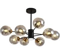 LNNSNE Mid Century Black Gold Ceiling Pendant Light Industrial Sputnik with Amber Smoke Glass Farmhouse Round Bubble Chandelier