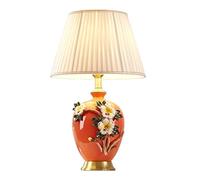 LNNSNE Orange Ceramic Brass Hand Kneaded Flower Glazed Bedside Lamp Base Reading Bedroom Table Lamps For Living Room Color Dimmer Switch