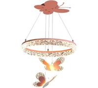 LNNSNE Pink Butterfly Round Crystal Pendant Light Hanging Lamp Celling Fixture, Chandelier