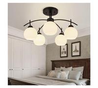 LNNSNE V-intage Style Opening Frosted White Glass Ceiling Lamp Retro Black Iron Living Room Bedroom Lights, Chandelier