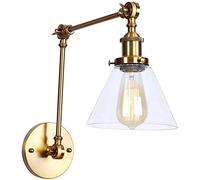 LNNSNE Wall Lamp Industrial Interior Decor Light Fixture Adjustable Head Swing Arm with Clear Glass Cone Shade Brushed Gold Finish, Chandelier
