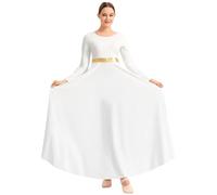 LNNXSZ Maillot Patinaje Vestido de Danza alabanza for Mujer, túnica Larga Iglesia, Ropa lírica(White,XL)