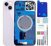 LNONLS 14 Plus - Cristal trasero de repuesto para iPhone 14 Plus, cubierta trasera de vidrio impermeable y lente de cámara + kit de herramientas de reparación profesional (morado)