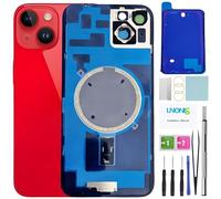 LNONLS 14 Plus - Cristal trasero de repuesto para iPhone 14 Plus, cubierta trasera de vidrio impermeable y lente de cámara + kit de herramientas de reparación profesional (rojo)