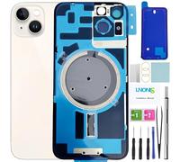 LNONLS 14 Reemplazo de vidrio trasero para iPhone 14 Funda trasera de vidrio con marco impermeable y lente de cámara + Kit profesional de herramientas de reparación (Starlight/Blanco)
