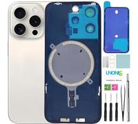 LNONLS 15 Pro - Cristal trasero de repuesto para iPhone 15 Pro con logotipo impermeable y lente de cámara + kit de herramientas de reparación profesional (titanio blanco)