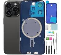 LNONLS 15 Pro - Cristal Trasero de Repuesto para iPhone 15 Pro con Logotipo Impermeable y Lente de cámara + Kit de Herramientas de reparación Profesional (Titanio Negro)
