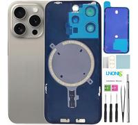 LNONLS 15 Pro - Cristal trasero de repuesto para iPhone 15 Pro con logotipo impermeable y lente de cámara + kit de herramientas de reparación profesional (titanio natural)