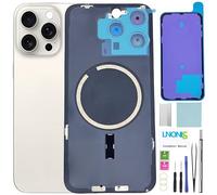 LNONLS 15 Pro Max - Cristal trasero de repuesto para iPhone 15 Pro Max con marco y lente de cámara + kit de herramientas de reparación profesional (titanio blanco)