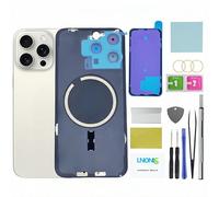 LNONLS 15 Pro Max - Cristal trasero de repuesto para iPhone 15 Pro Max con marco y lente de cámara + kit de herramientas de reparación profesional (titanio blanco)