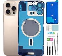 LNONLS 16 Pro MAX - Cristal Trasero de Repuesto para iPhone 16 Pro MAX con Logotipo Impermeable y Lente de cámara + Kit de Herramientas de reparación Profesional (Titanio Desierto)