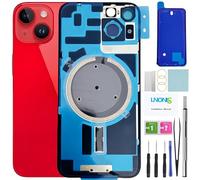 LNONLS Cristal trasero de repuesto para iPhone 14 con marco impermeable y lente de cámara + kit de herramientas de reparación profesional (rojo)