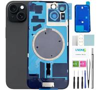 LNONLS Cristal Trasero de Repuesto para iPhone 15, Cubierta Trasera Impermeable y Lente de cámara + Kit de Herramientas de reparación Profesional (Negro)