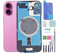 LNONLS Cristal Trasero de Repuesto para iPhone 16 con Marco Impermeable y Lente de cámara + Kit de Herramientas de reparación Profesional (Rosa)