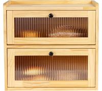 Lnopever Paneras Para Guardar El Pan Caja Grande De Madera Maciza Doble Panera Madera Para Guardar ReposteríA Con Puerta AcríLica MagnéTica Bread Bin (Tronco)
