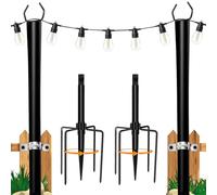 Lnopever Un Conjunto De 2 String Light Pole De 2,5m Con Soporte de la cadena de lámparas Ajustable De Altura De Gancho, Adecuado Para Terrazas, Patios, Patios Traseros, Jardines, Porches, Fiestas