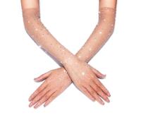 LNQKJXIIA Guantes largos de rejilla con diamantes de imitación, guantes de malla Rave, guantes de fiesta de noche con longitud hasta el codo for mujeres y niñas(Bruin)