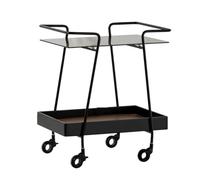 LNQKJXIIA Wrought Iron End Table Movable Dining Car, Double Decker Trolley with Meal Storage & Rectangular Side Table