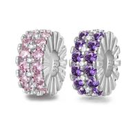 LNQOBU Clip Spacer Charme para Pulsera Plata de ley 925 Pavé Zirconita Cubica Clip Lock Spacer Stopper Charms Bead